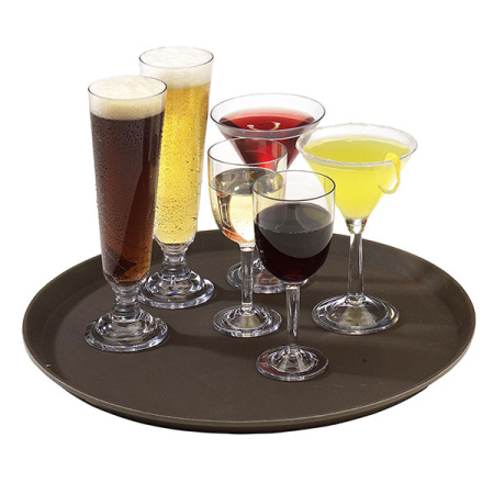 Поднос «Камтрид» прорезиненный круглый;стеклопласт.;D=40,5см;коричнев.