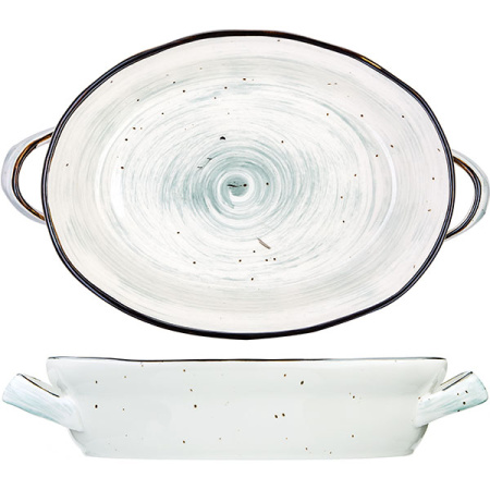 Форма для запекания «Пастораль» овальная с ручками;фарфор;1,25л;,H=6,L=25,B=19см;зелен.