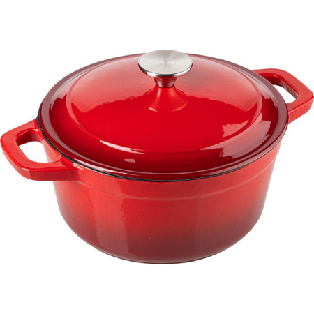 Кастрюля для запекания с крышкой;чугун;2,6л;D=20,H=16см;красный