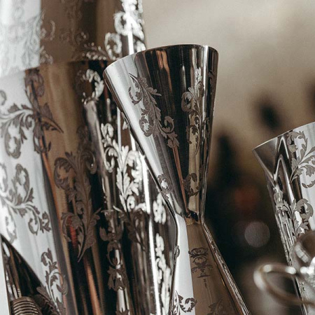 Джиггер «Пробар Премиум Мотиво» 60/90 мл с орнаментом;сталь нерж.;D=52/59,H=155мм;серебрист.