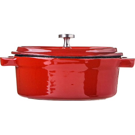 Кастрюля для запекания овальная с крышкой;чугун;250мл;,L=125,B=91мм;красный
