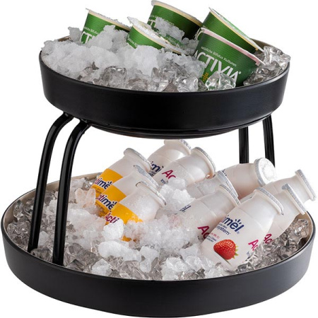 Поднос фуршетный «Фрида» с каплесборником;пластик;D=255,H=60мм;черный,бежев.