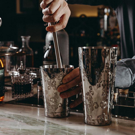 Шейкер американский «Пробар Премиум Мотиво» с орнаментом;сталь нерж.;0,84л;D=92,H=172мм;серебрист.