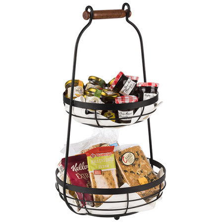 Этажерка 2 яруса;металл,дерево;D=26/22,H=48см;черный,тем.дерево