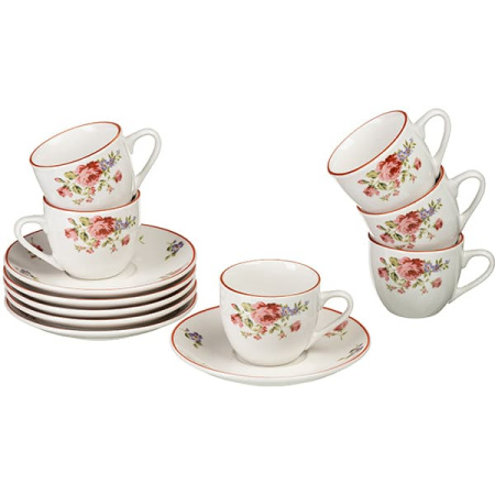 Набор посуды «Поэма Камарг» кофейная пара (чашка + блюдце)[6шт];фарфор;100мл;D=6/12,H=5см;белый,розо