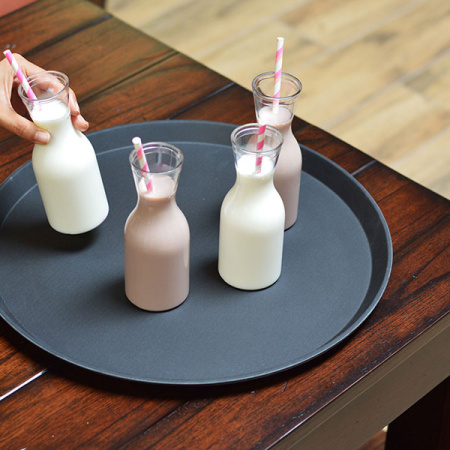 Поднос прорезиненный круглый «Камтрид»;стеклопласт.;D=35,5см;черный