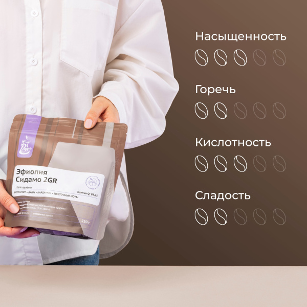 Кофе в зернах «Эфиопия Сидамо Грейд 2» Doppio с азотом для фильтра (Арабика 100%);250г