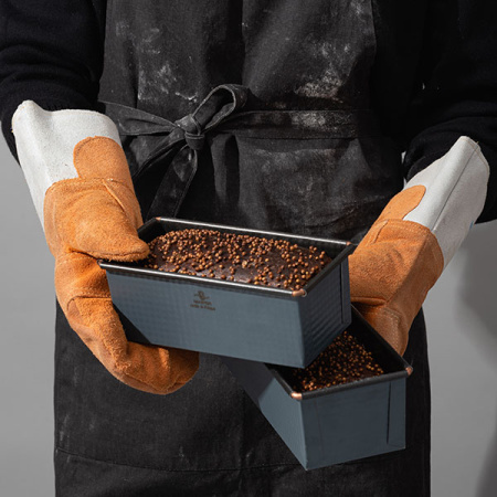 Рукавицы д/кондитера,укороченные (пара);кожа;,L=27,5,B=14,5см;серый,оранжев.