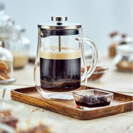 Френч-пресс «Флорал» с двойными стенками;стекло борос.,сталь нерж.;0,6л;D=12,5,H=18,B=14,5см;прозр.,