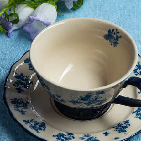 Чашка чайная «Фиори»;фарфор;220мл;,H=65мм;слон.кость,синий