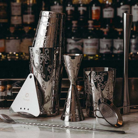 Шейкер американский «Пробар Премиум Мотиво» с орнаментом;сталь нерж.;0,84л;D=92,H=172мм;серебрист.