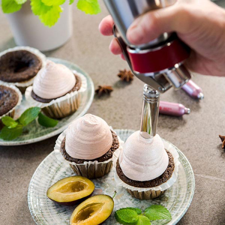 Сифон для сливок «Гурме»;сталь нерж.,пластик;0,5л;D=73,H=250,B=105мм;металлич.