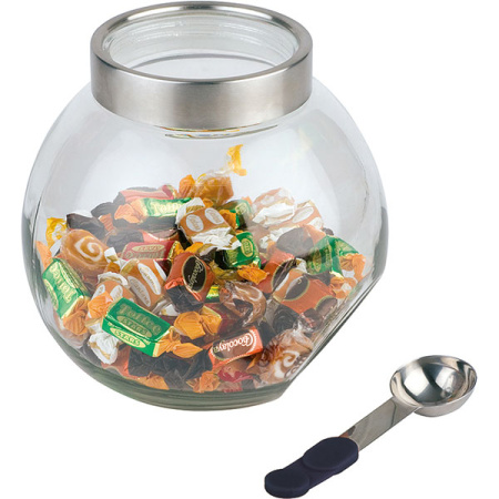 Емкость фуршетная с ложкой;стекло,сталь нерж.;3,3л;D=20,H=18,L=20,B=20см;прозр.