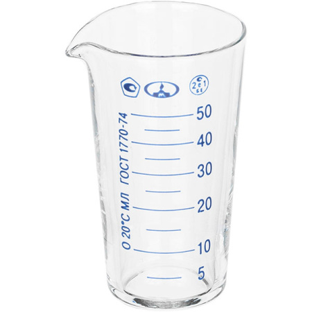 Мензурка ТС ГОСТ-1770-74;стекло;50мл;D=45,H=85мм;прозр.