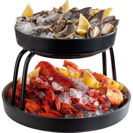 Поднос фуршетный «Фрида» с каплесборником;пластик;D=33,H=6см;черный,бежев.