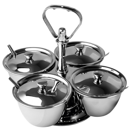 Набор емкостей фуршетных для соусов и специй (4 чаши);сталь нерж.,пластик;D=10,H=20,5см;металлич.