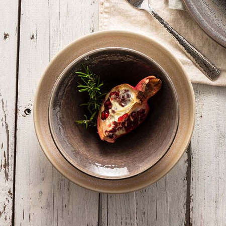 Салатник «Революшн»;фарфор;0,8л;D=205,H=95мм;серый,коричнев.