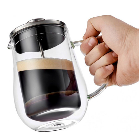 Френч-пресс «Флорал» с двойными стенками;стекло борос.,сталь нерж.;0,6л;D=12,5,H=18,B=14,5см;прозр.,