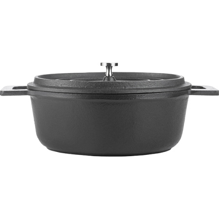 Кастрюля для запекания «Эмбер Каст Мэтт» с крышкой;чугун;0,8л;,H=7,L=18,B=14см;черный