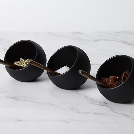 Набор емкостей фуршетных «Мун» с ложками[3шт];пластик,дерево;50мл;D=80,H=75мм;черный,коричнев.