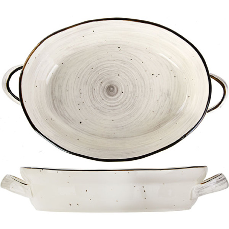 Форма для запекания «Пастораль» овальная с ручками;фарфор;1,25л;,H=6,L=31/25,B=19см;серый