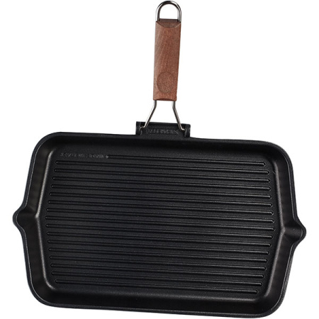 Сковорода-гриль;алюм.литой,дерево;,H=4,L=28/45,B=43см;черный