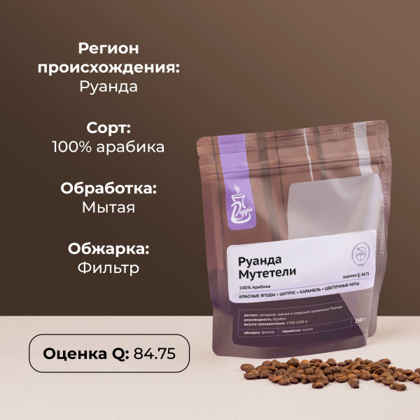 Кофе в зернах «Руанда Мутетели» Doppio с азотом для фильтра (Арабика 100%);250г