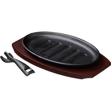 Сковорода для фахитос с подставкой «Эмбер Каст»;чугун,дерево;,H=32,L=32/27,B=18см;черный