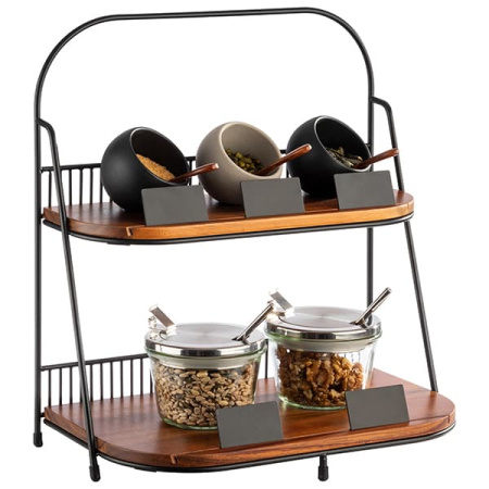 Этажерка 2 яруса;металл,дерево;,H=40,L=35,5,B=21см;черный,коричнев.