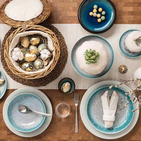 Салатник «Нептун»;фарфор;1л;D=20см;бирюз.,белый