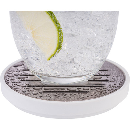 Подставка под стакан каплесборная;сталь нерж.,пластик;D=95,H=15мм;белый