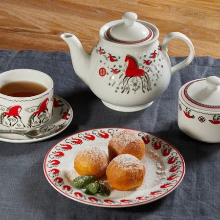 Чайник заварочный «Мезень» Классик Кони;фарфор;400мл;D=107/166,H=90мм;белый,красный