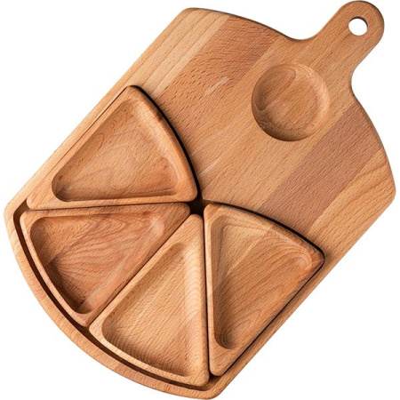 Менажница 5 секций с ручкой;бук;D=60,H=25,L=350,B=250мм;св. дерево