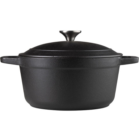Кастрюля для запекания с крышкой с матовым покрытием;чугун;2,6л;D=20,H=16см;черный