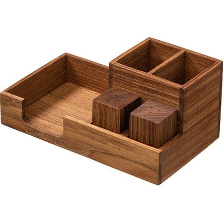 Органайзер для столовых приборов и салфеток с солонкой и перечницей (5 отделений);дуб;,H=10,6,L=23,B