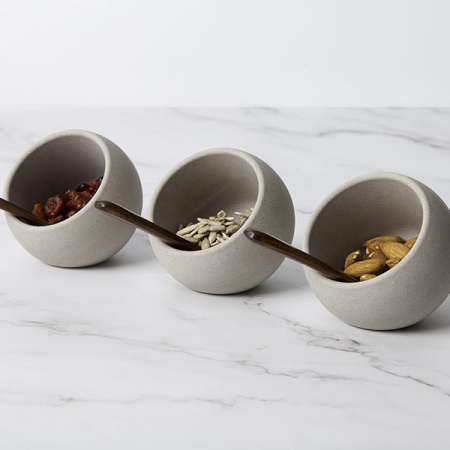 Набор емкостей фуршетных «Мун» с ложками[3шт];пластик,дерево;50мл;D=80,H=75мм;серый,коричнев.